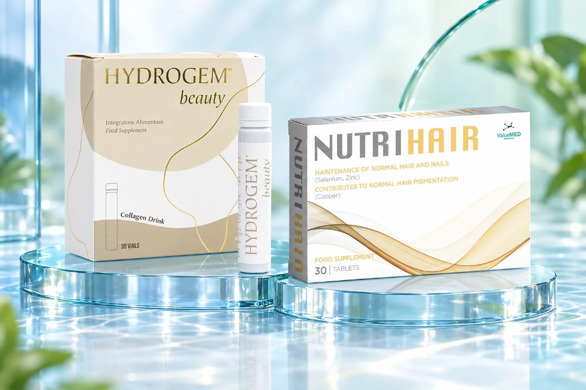 Hydrogem Beauty and Nutrihair food supplements