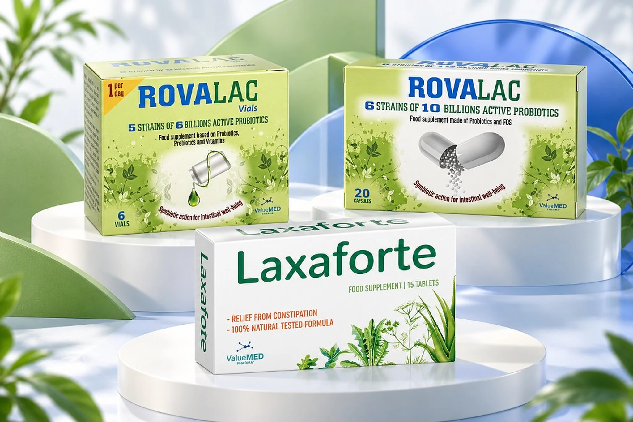 Rovalac and Laxaforte food supplements