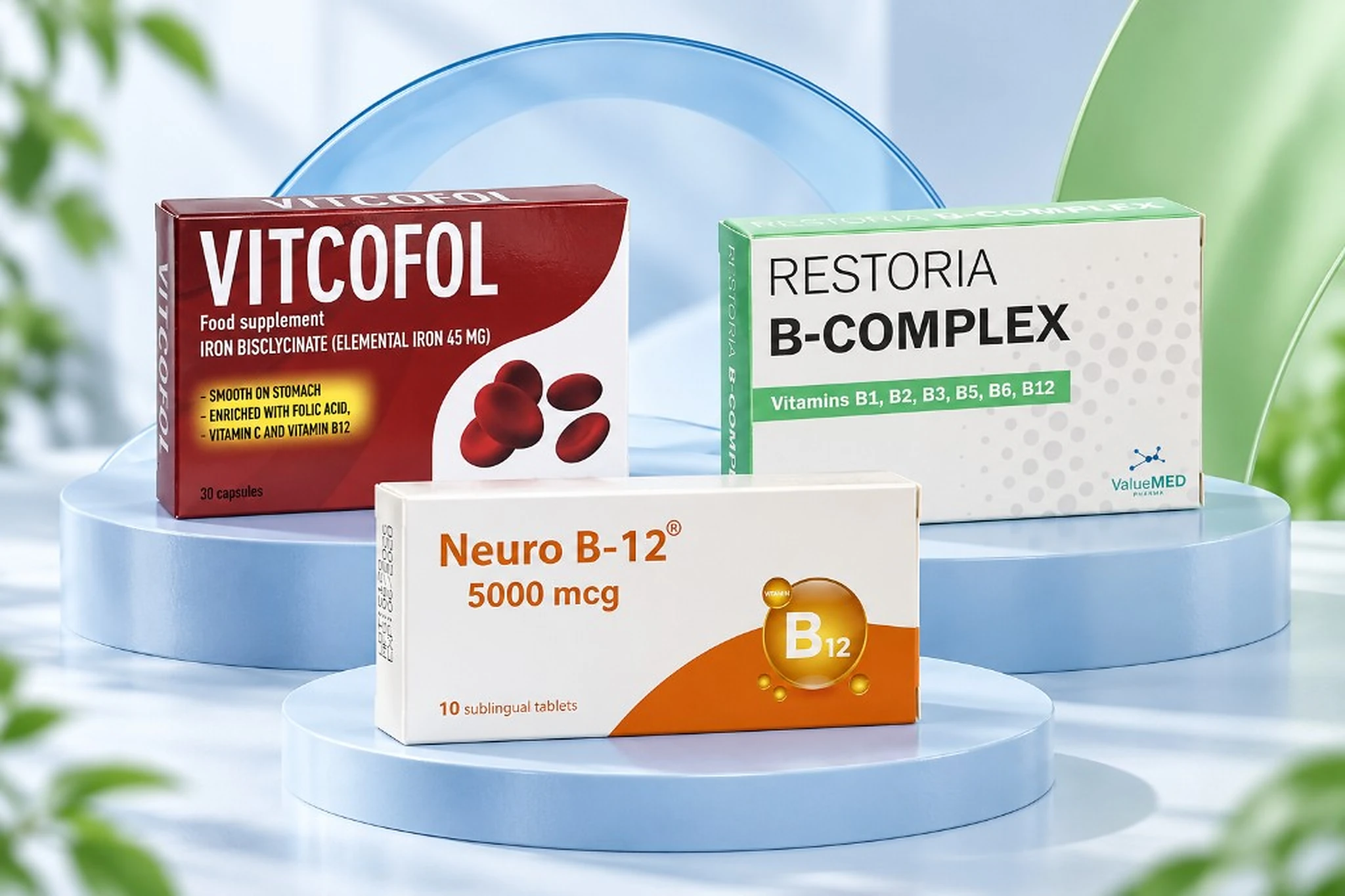 Vitcofol, Restoria B-Complex and Neuro B-12 food supplements